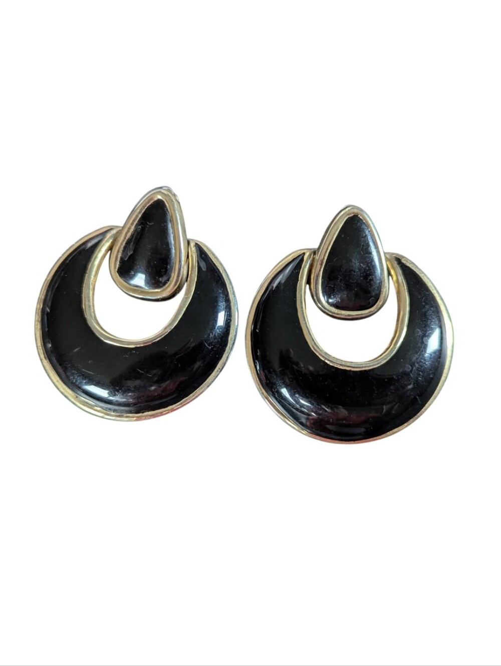 Vintage Big 1980s Earrings Black And Gold